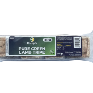 A pack of Dougies Lamb Tripe Mince containing 4 x 140g blocks